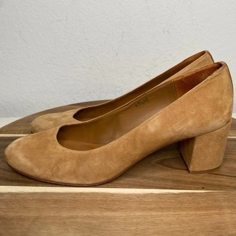Margaux The Heel Tan Suede Block Heel Pumps Shoes Classic Quiet Luxury Size 11.5